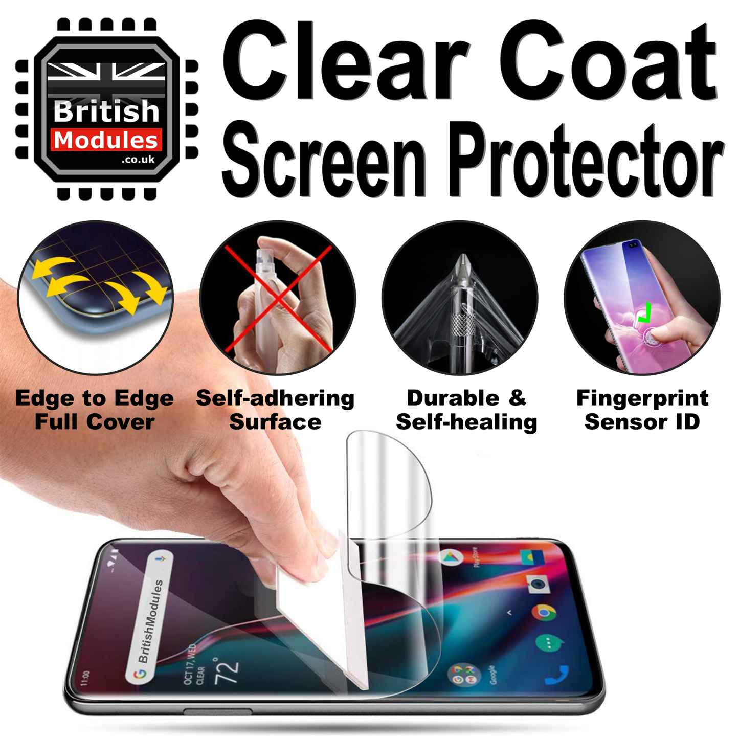 British Modules Samsung Galaxy Clear Coat Self Healing Self Adhering HydroGel Film Screen Protector Cover