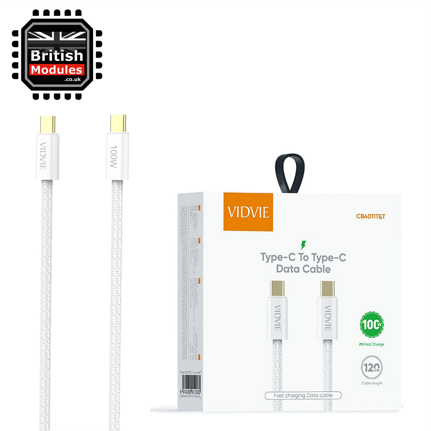 VidVie 2M USB C to USB C Charge Cable Sync 100W Type-C to Type C White CB4011C&C-2