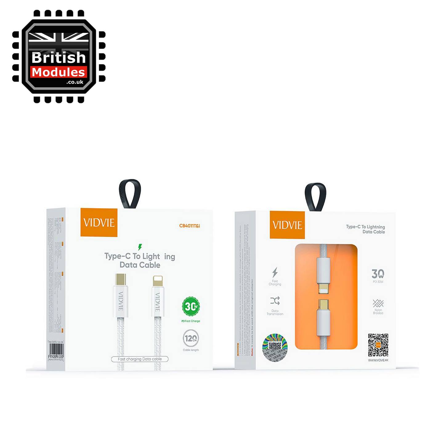 VidVie 2M Heavy Duty Braided iPhone Fast Charging Data USB C to Lightning Cable PD 30W White CB4011C&I-2