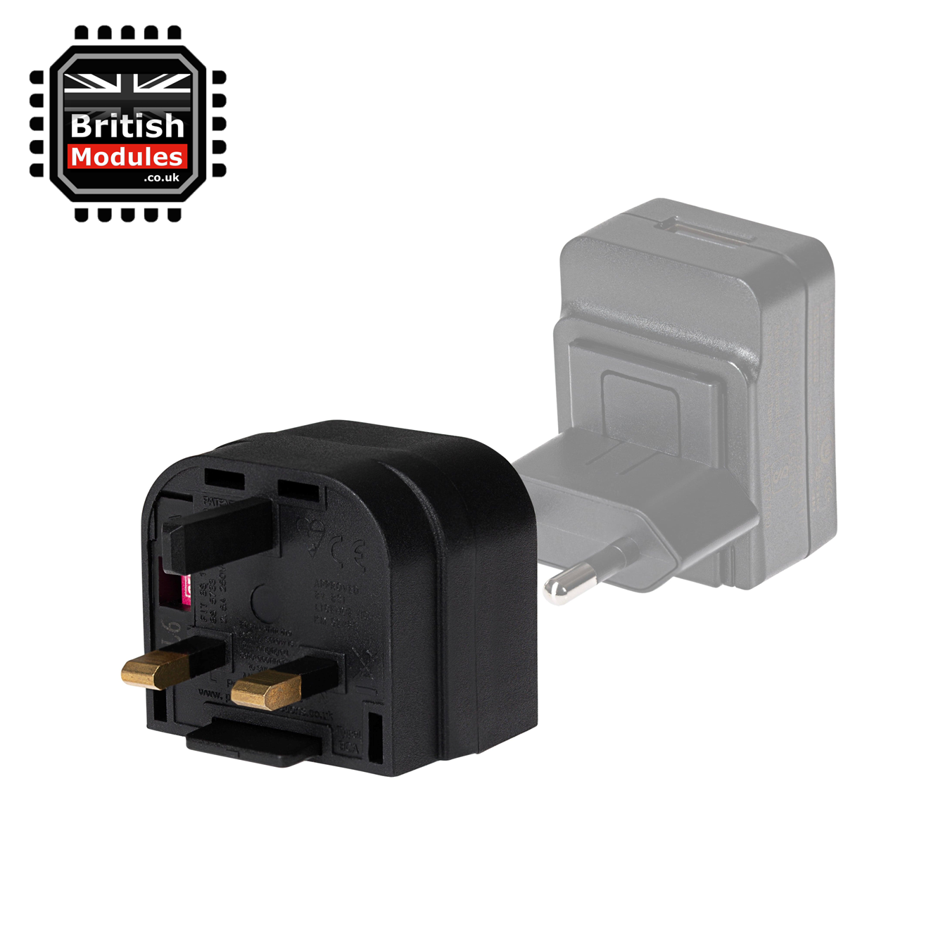 EU 2 Pin to UK 3 Pin Plug Adapter Black Converter with 3A Fuse