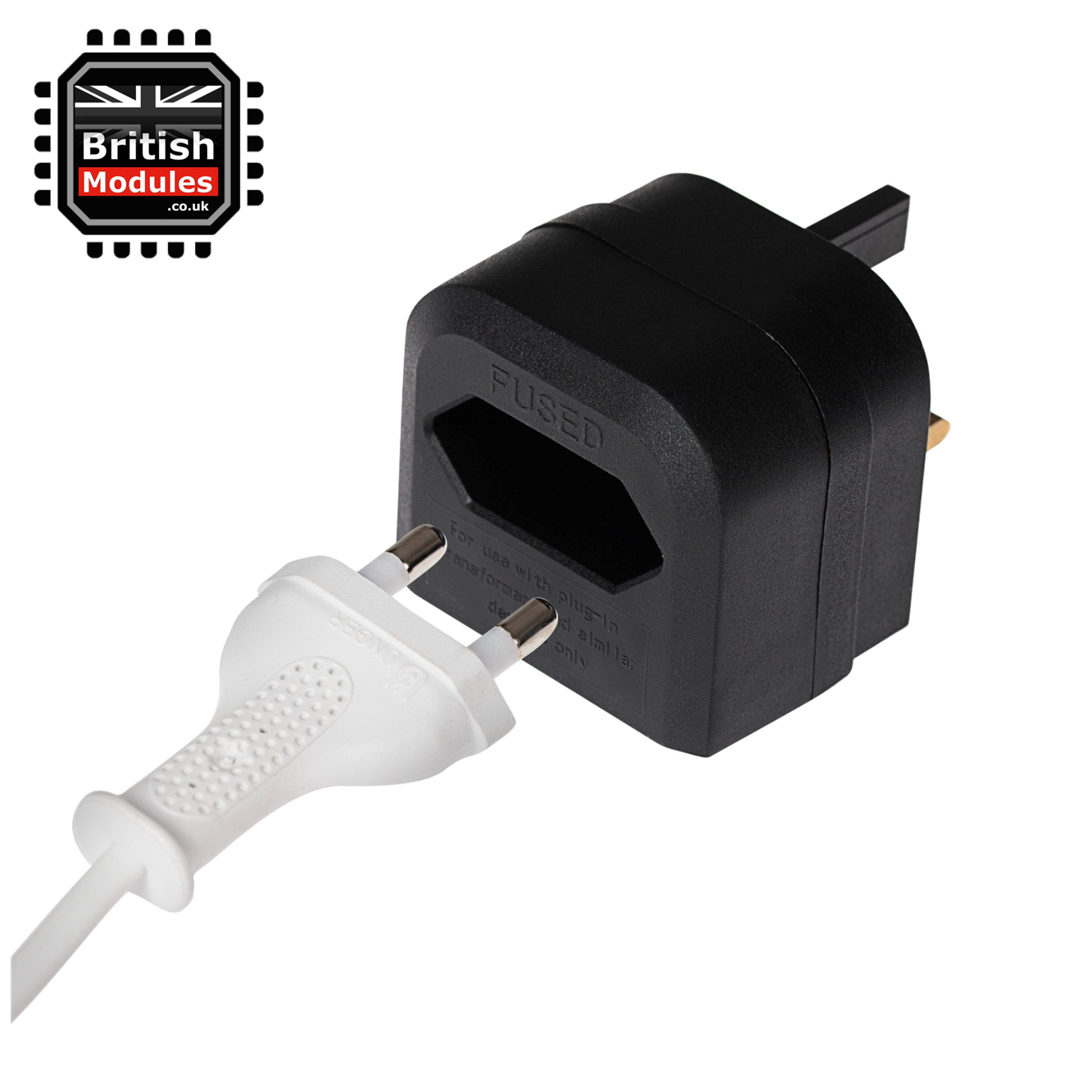 EU 2 Pin to UK 3 Pin Plug Adapter Black Converter with 3A Fuse