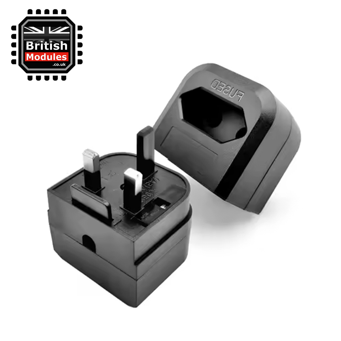 EU 2 Pin to UK 3 Pin Plug Adapter Black Converter with 3A Fuse