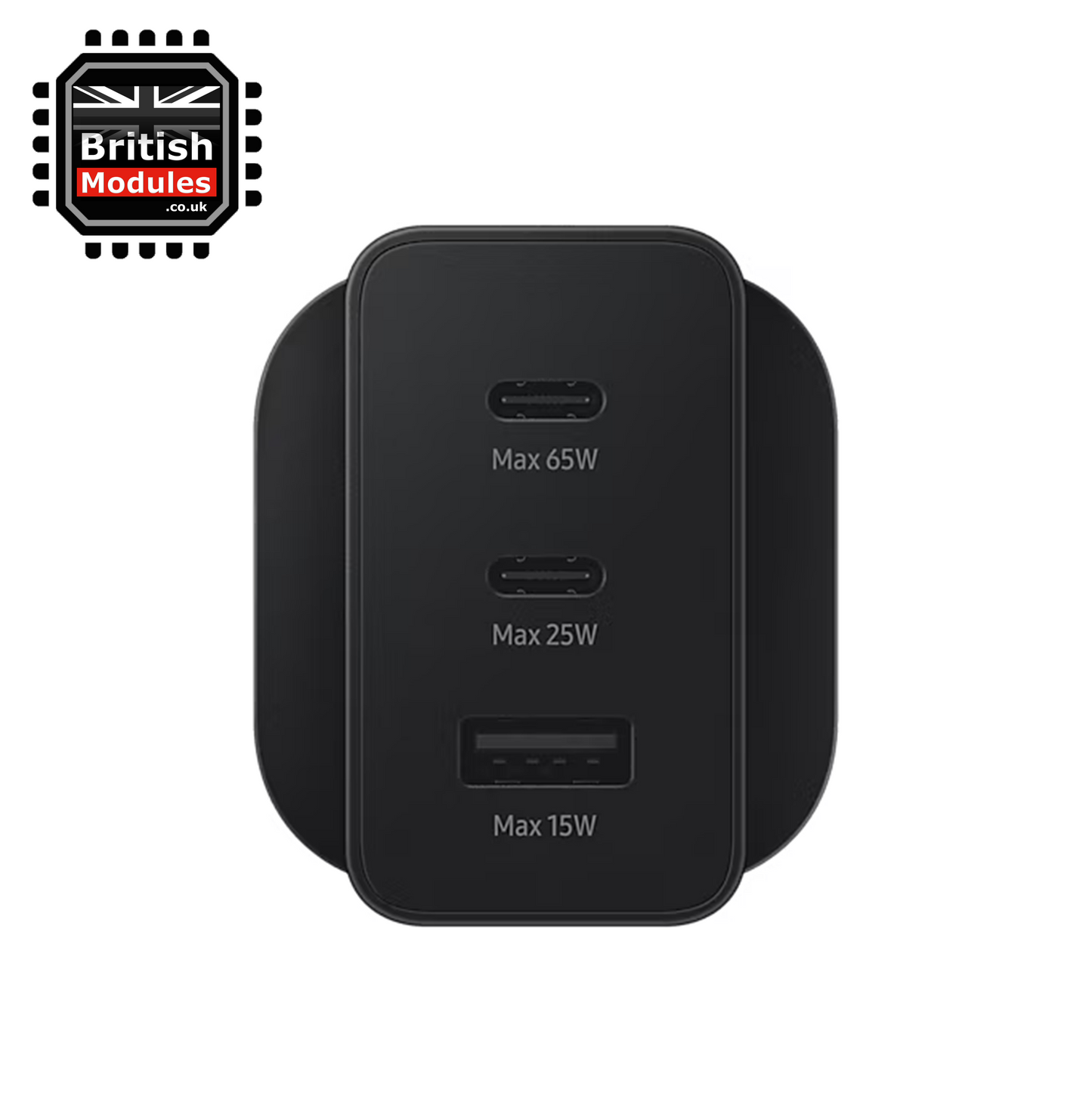 Samsung 65W Trio Universal Power Adapter UK 3 Pin PD USB-C USB-A Port EP-T6530 Black