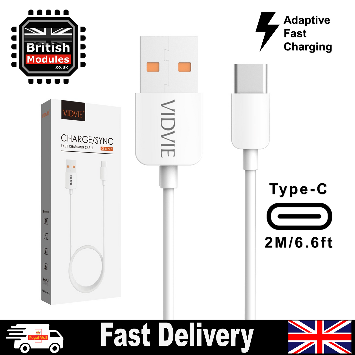 2M USB C Type C Charging Cable Braided Fast Charging Phone Charger Long Lead CB412T2