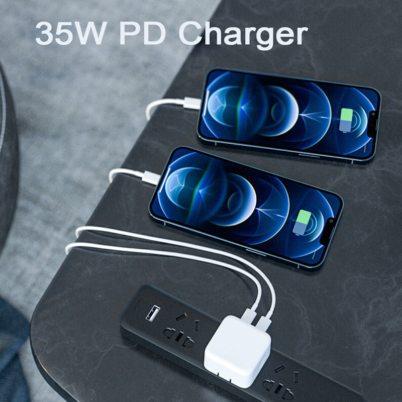 35W Dual USB-C Port Power Adapter UK Plug Super Fast Charging Wall Charger 3 Pin