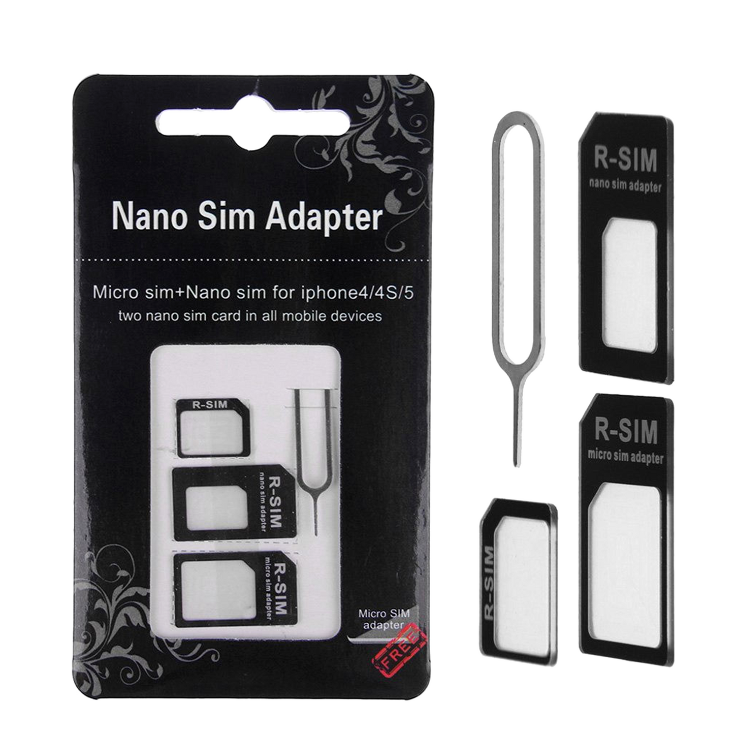 4 in 1 Nano Micro SIM Card Adapter Converter Eject Pin Set for iPhone Samsung
