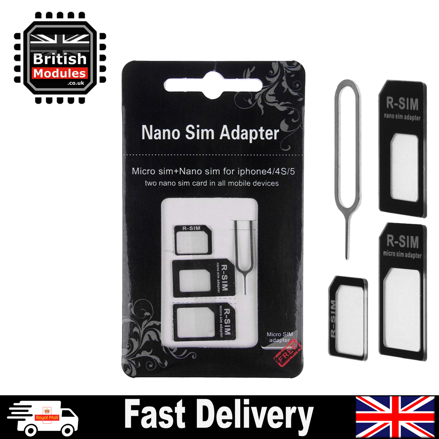 4 in 1 Nano Micro SIM Card Adapter Converter Eject Pin Set for iPhone Samsung