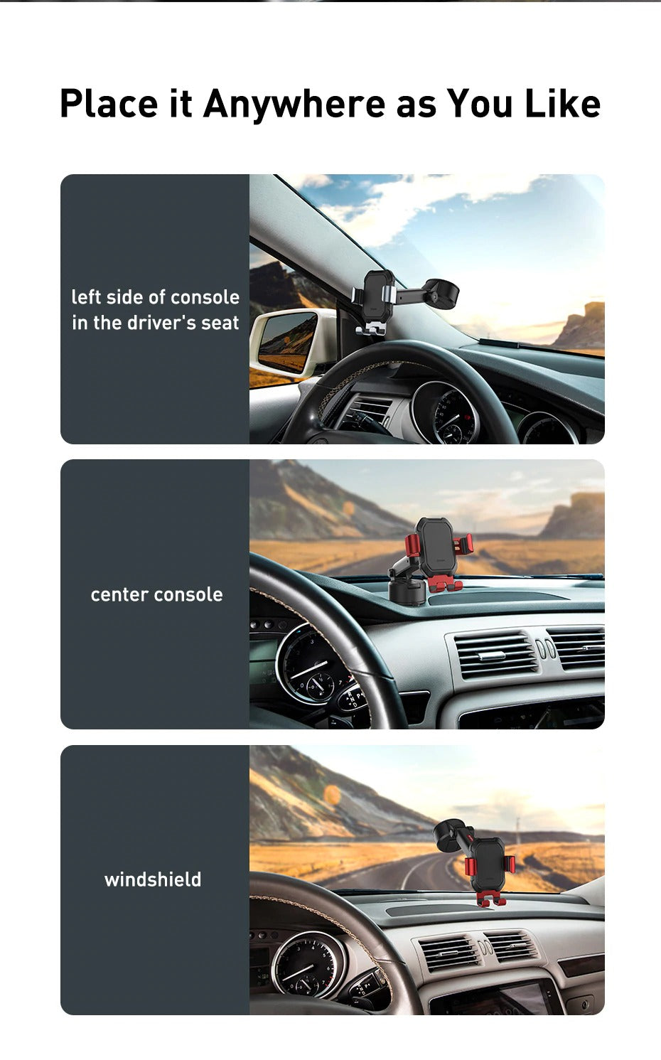 Car Mount Holder 360 Windshield Windscreen Dashboard Mount Phone Holder Gravity