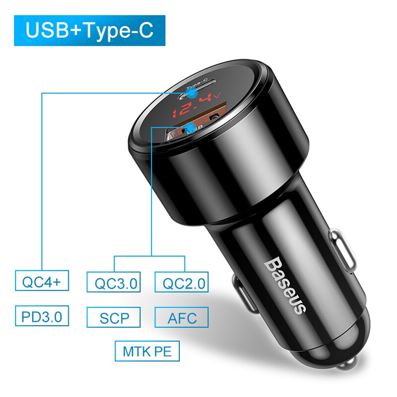 Baseus 45w 6A Quick Charge QC4.0 USB-C Super Fast Car Charger for Samsung Galaxy Note20 / iPhone 13 Pro Max