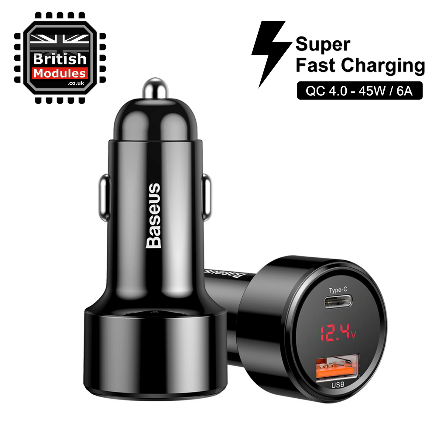 Baseus 45w 6A Quick Charge QC4.0 USB-C Super Fast Car Charger for Samsung Galaxy Note20 / iPhone 13 Pro Max
