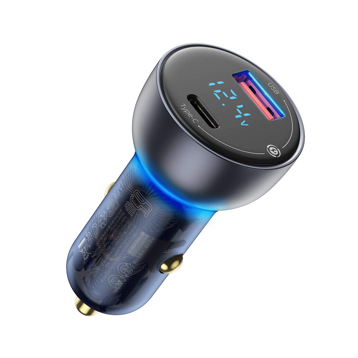 Baseus Super Fast Charging Car Charger 65W Dual Port with LED Display for Laptops, Notebooks and Mobile Phones