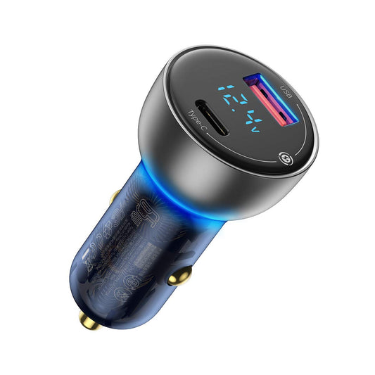 Baseus 65W Car Charger Dual Super Fast Charging Port with LED Display for Laptops, Notebooks and Mobile Phones