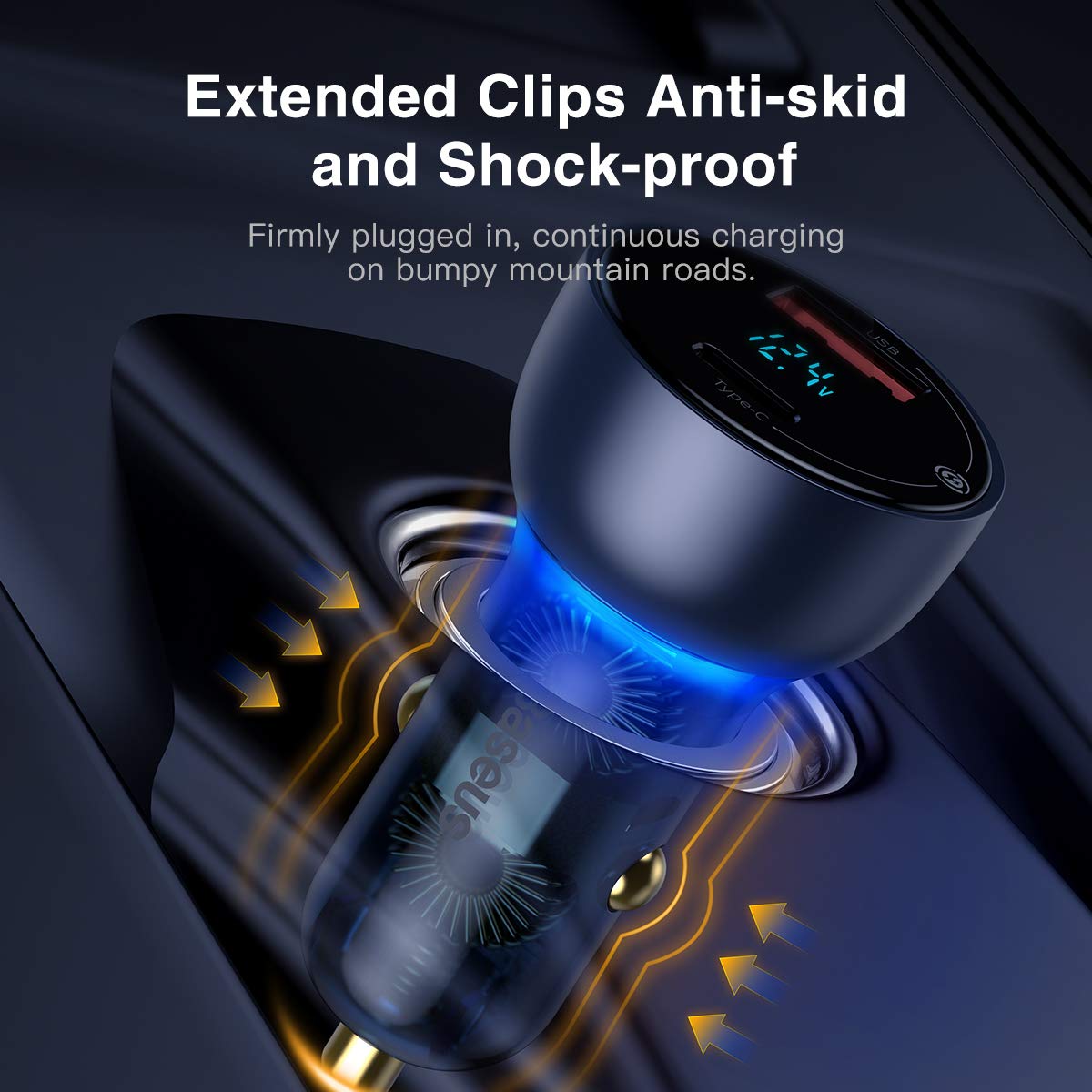 Baseus Super Fast Charging Car Charger 65W Dual Port with LED Display for Laptops, Notebooks and Mobile Phones
