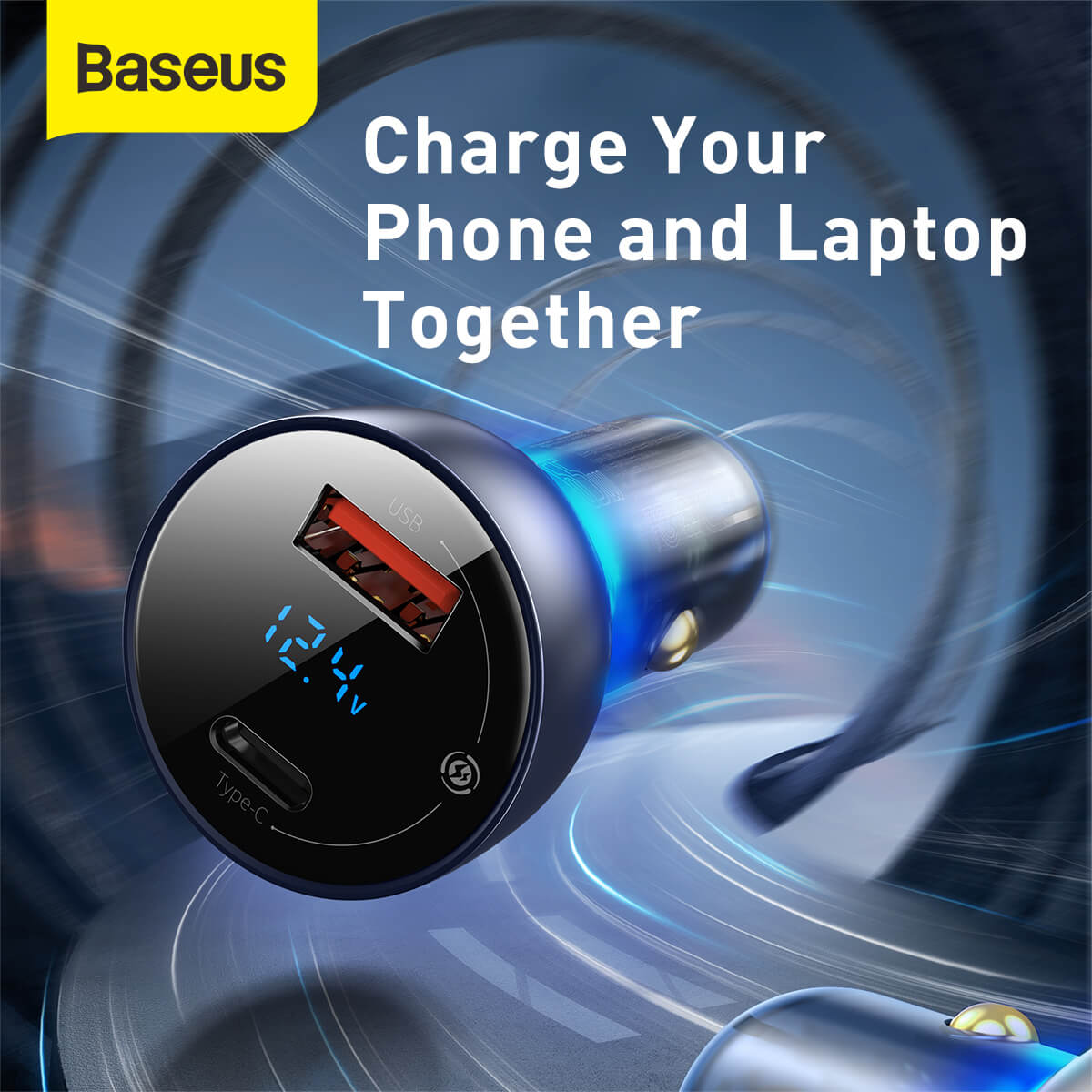 Baseus Super Fast Charging Car Charger 65W Dual Port with LED Display for Laptops, Notebooks and Mobile Phones