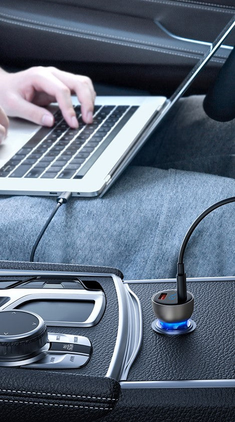 Baseus 65W Car Charger Dual Super Fast Charging Port with LED Display for Laptops, Notebooks and Mobile Phones
