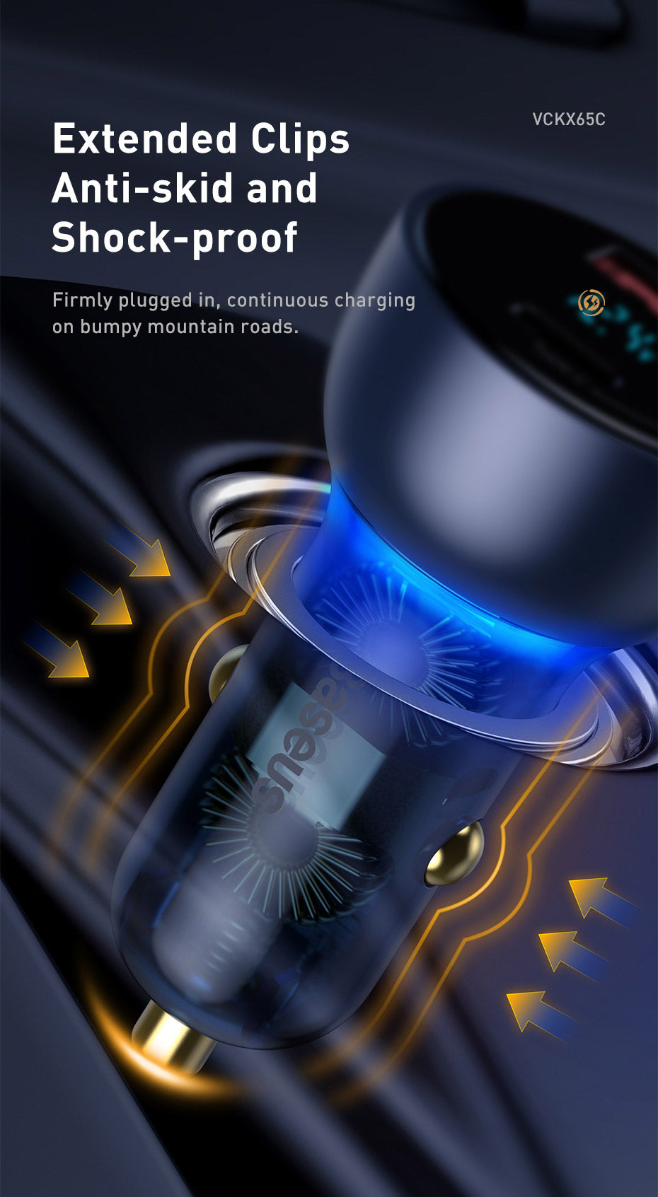 Baseus 65W Car Charger Dual Super Fast Charging Port with LED Display for Laptops, Notebooks and Mobile Phones