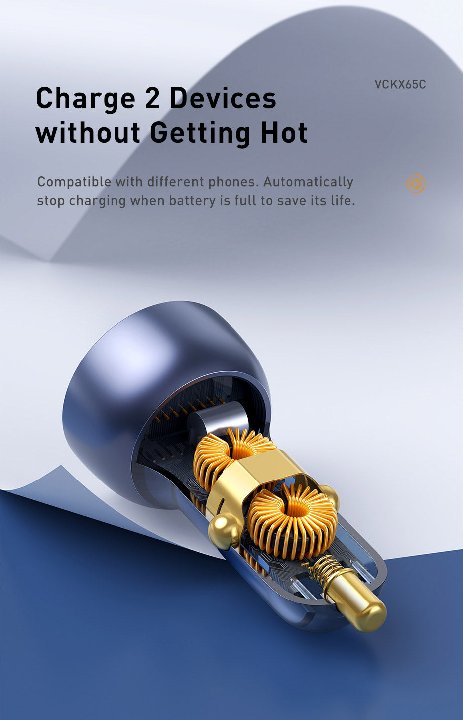 Baseus Super Fast Charging Car Charger 65W Dual Port with LED Display for Laptops, Notebooks and Mobile Phones