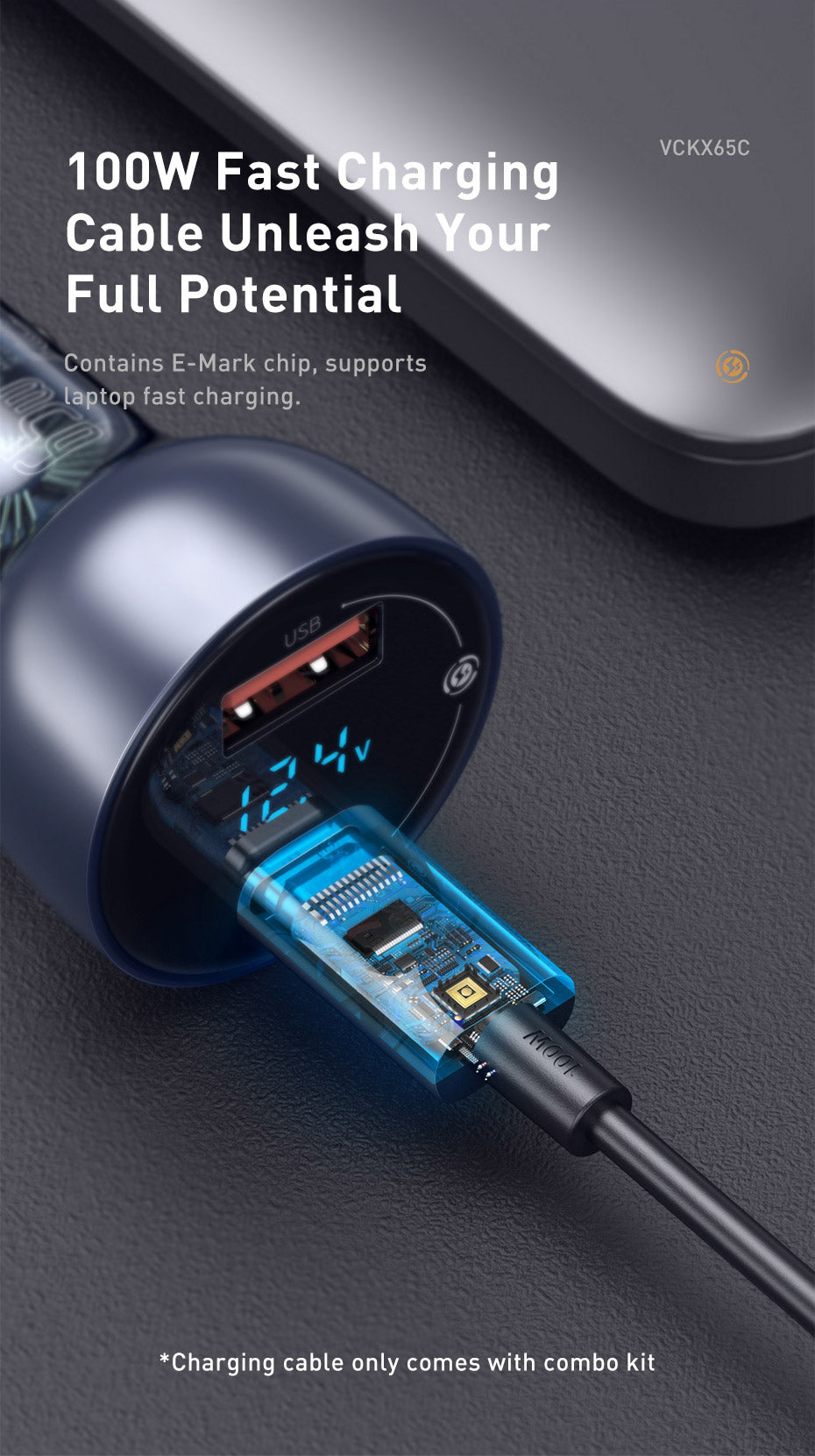 Baseus Super Fast Charging Car Charger 65W Dual Port with LED Display for Laptops, Notebooks and Mobile Phones