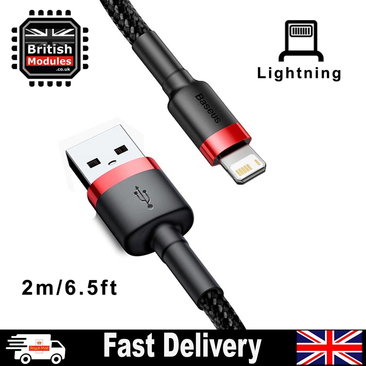 2M Heavy Duty Braided iPhone Lightning Cable 2.4A Fast Charging USB Data Cord for iPhone X, XS, XR, XS Max by Baseus