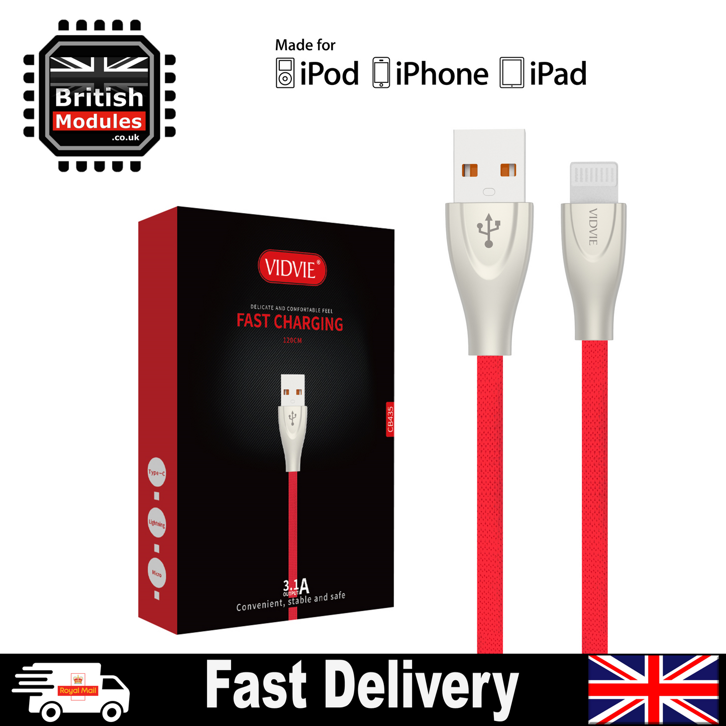 Heavy Duty Braided iPhone Lightning Cable USB Charger Charging Lead Data Sync by VidVie