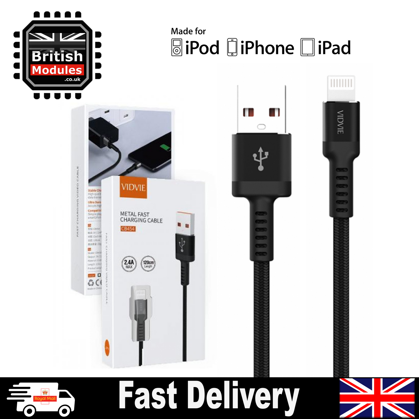 Heavy Duty Braided USB Charger Charging Lead Data Lightning Cable For iPhone by VidVie CB454