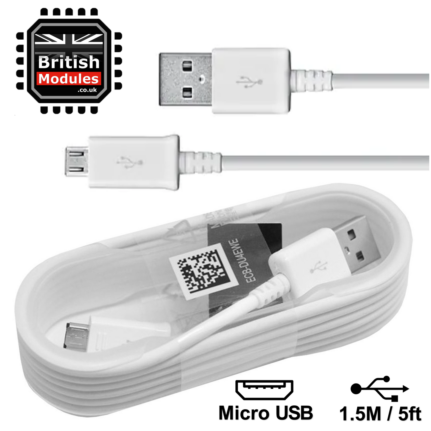 Genuine Samsung 1.5m Micro USB Charging Data Cable for Samsung Galaxy S7, S6, S4, Note 4, Note 5 White ECB-DU4EWE