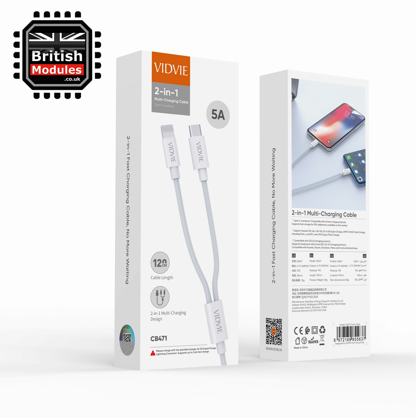 Fast Charging 2 in 1 Multi Charging Cable USB Type C & Apple Lightning Connector Universal for iPhone iPad Android Samsung Galaxy Pixel OnePlus Sony