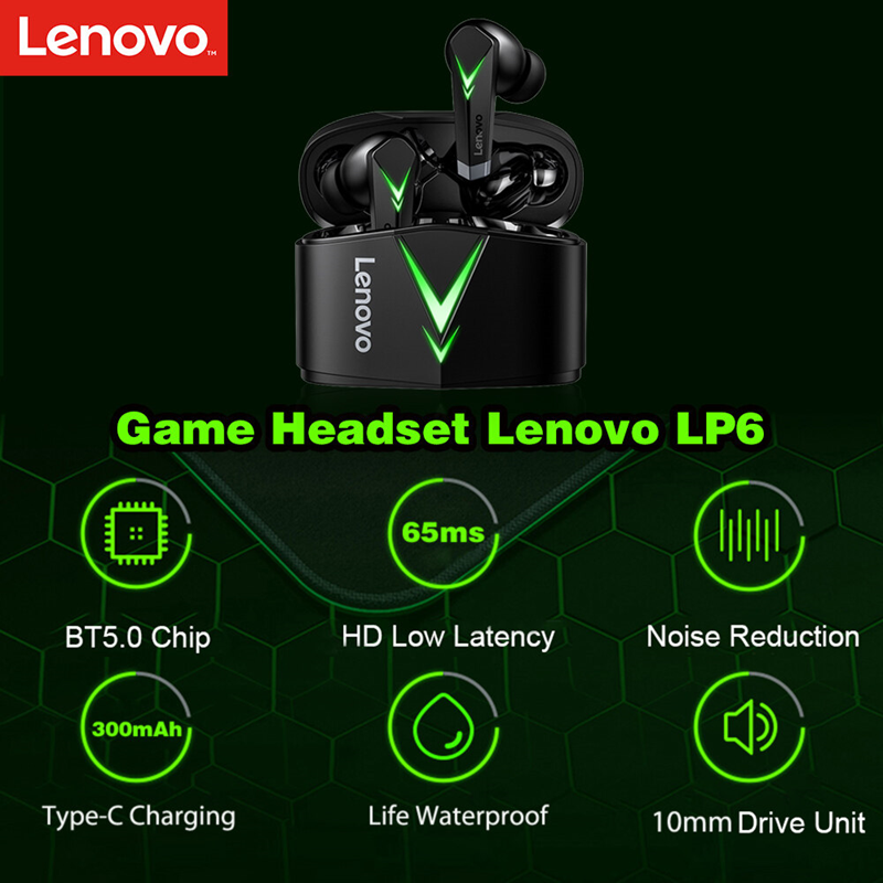 Lenovo Live Pods LP6 Gaming Earphones Wireless Bluetooth Headphones Earbuds In-Ear Headset