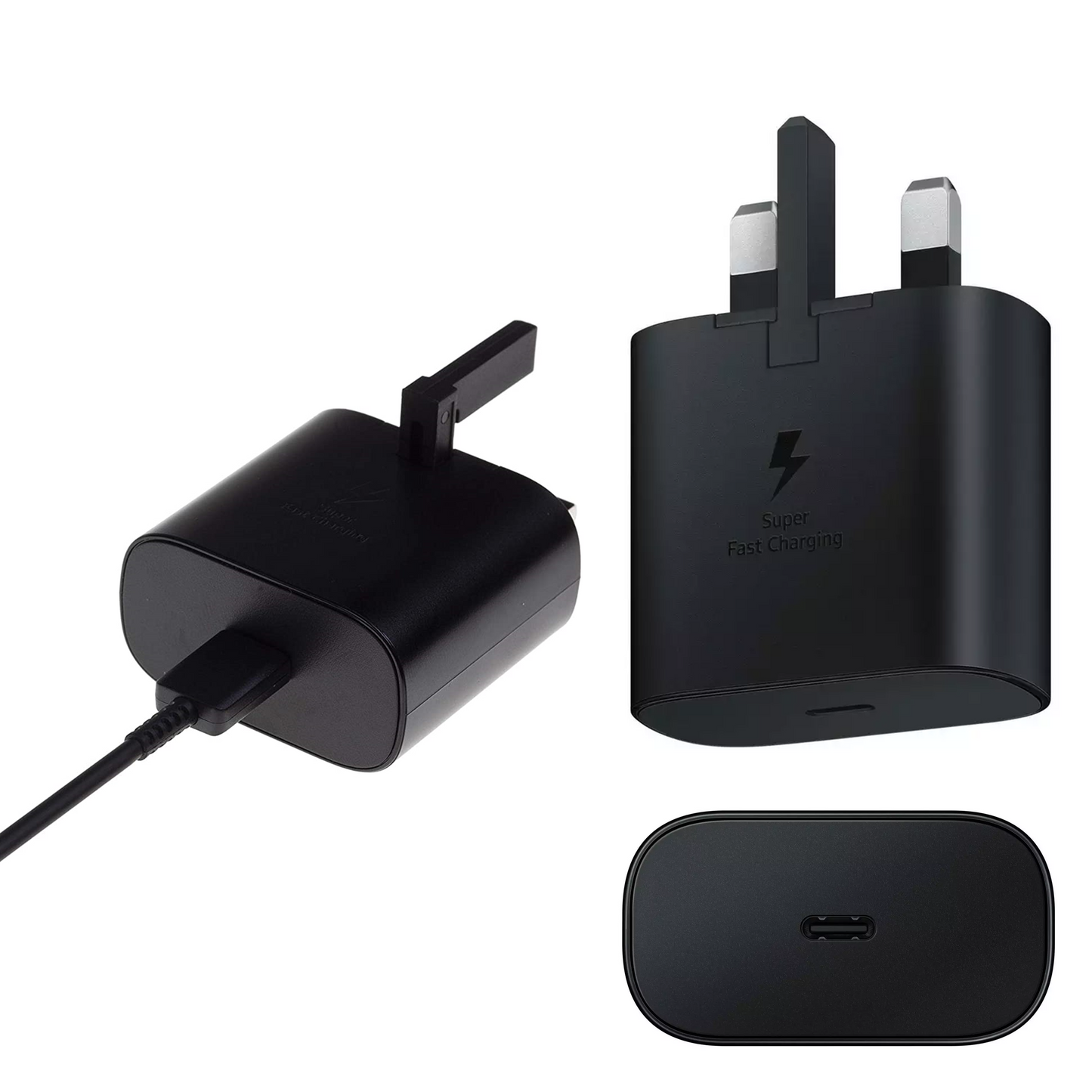 Samsung Galaxy UK 3 Pin Quick Charge Adapter 25W USB-C Super Fast Charging Power Black EP-TA800