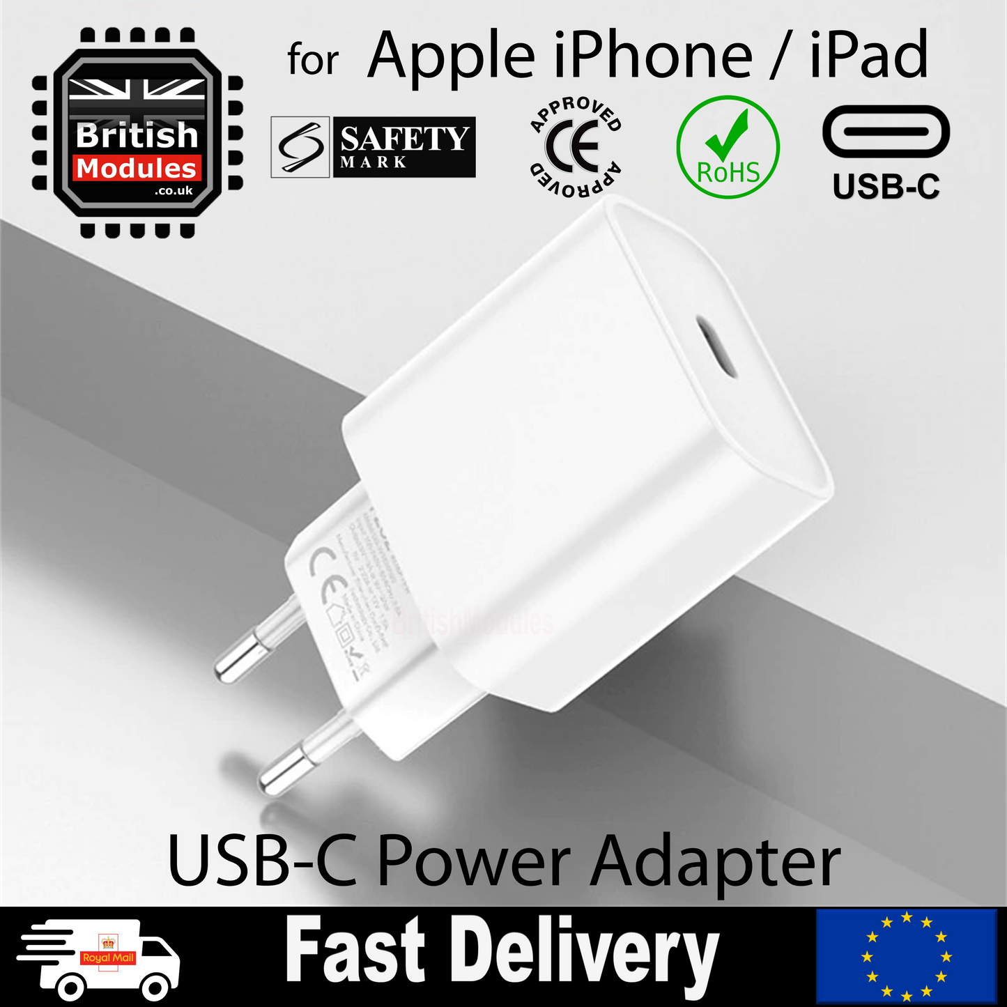 PD 20W Fast Charging USB-C Power Adapter EU Plug for iPhone Charger Head