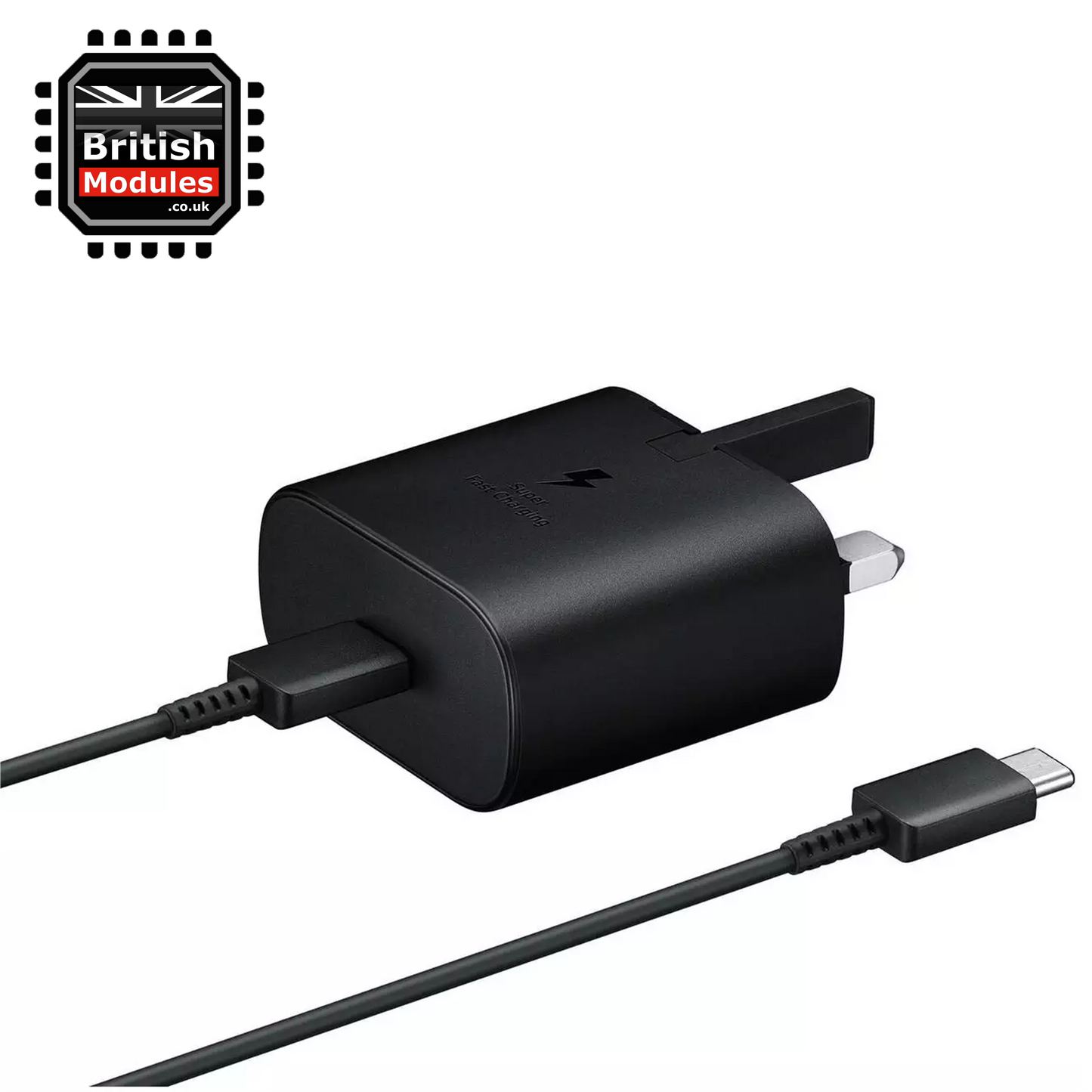 Samsung Super Fast 25w Pd Adapter Charger with USB-C Cable UK Black EP-TA800