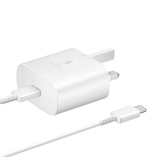 Samsung 25W UK USB-C Mains Charger Super Fast Charging Plug EP-TA800 with Data Cable White