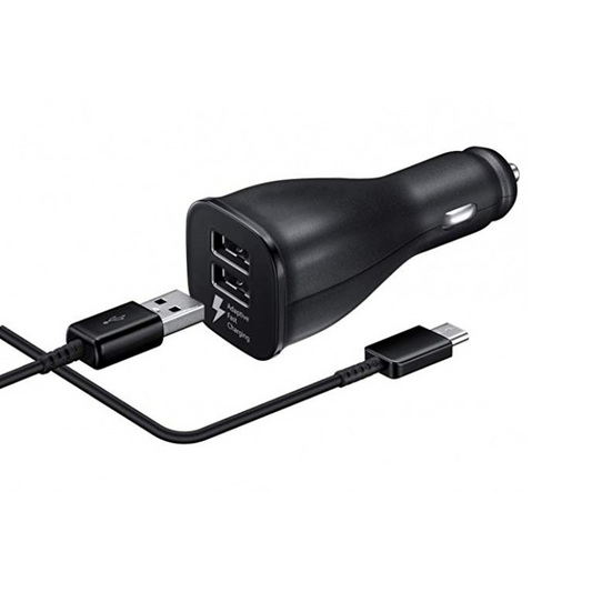 Samsung Dual Port USB Adaptive Fast Charging Car Charger with Type-C Cable