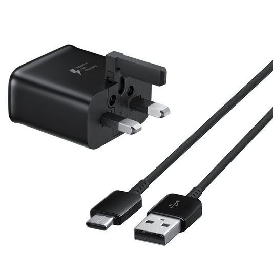 Samsung Galaxy 2A Mains Fast Charger + 1.2M USB-C Cable Charge & Sync UK Black