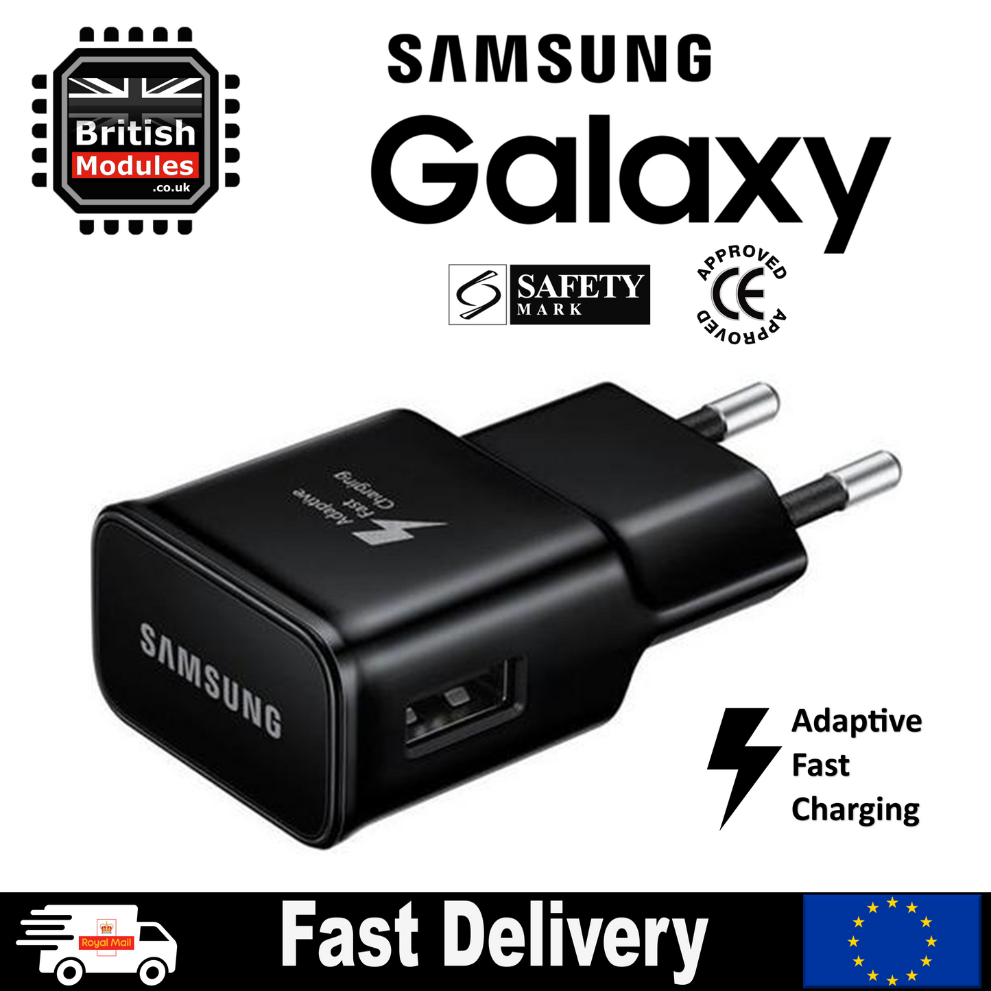 Samsung Galaxy EU Power Charging Adapter Black Adaptive Fast Charging Mains Charger Plug Wall
