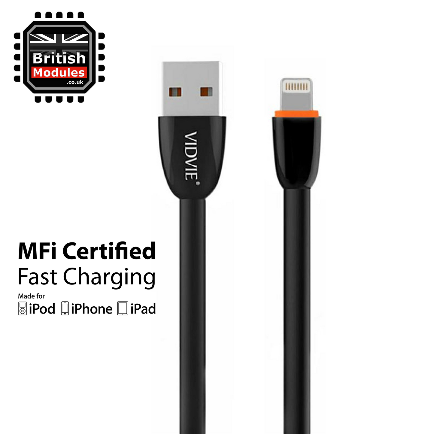 VidVie Apple Lightning to USB Cable for iPhone Cable 11 X XR XS Max Charger / iPad Cable Durable Soft Flexible Rubber