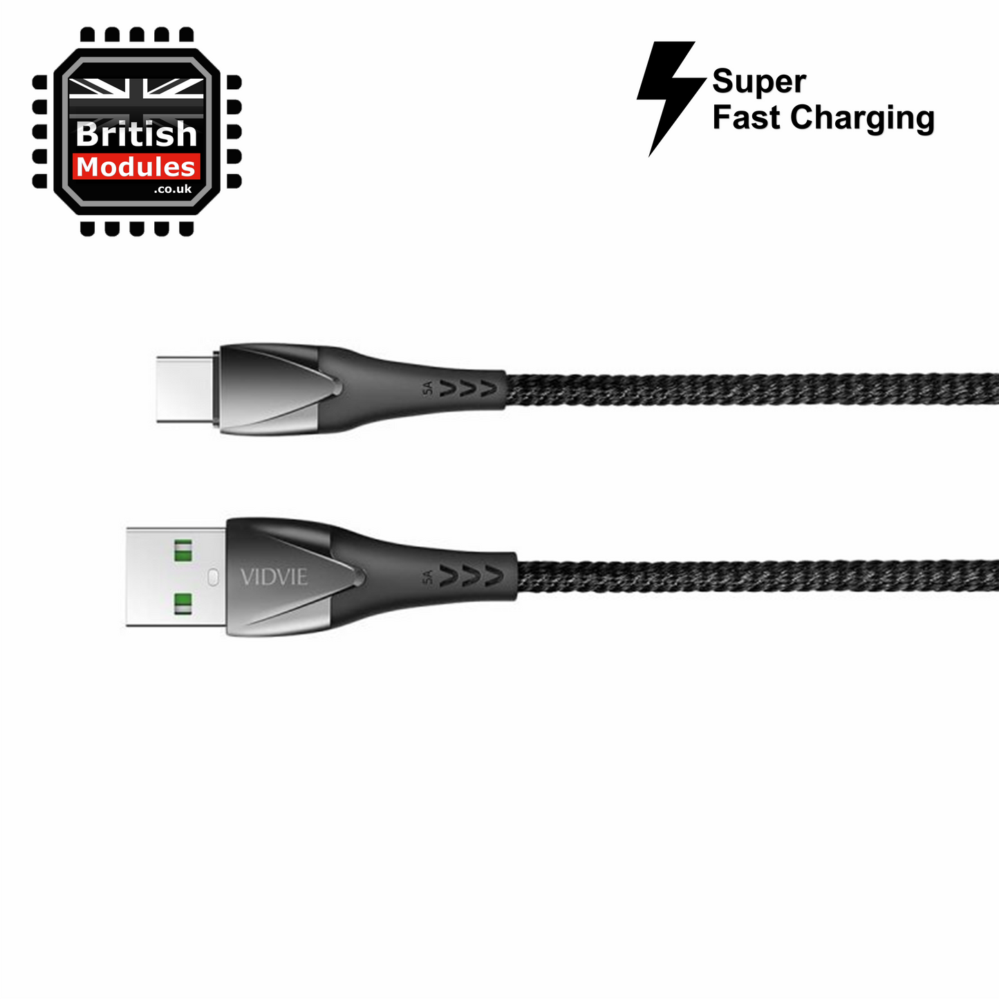 VidVie Heavy Duty Braided USB-C Type C QC4.0 Super Fast Charging Cable 5A Lead