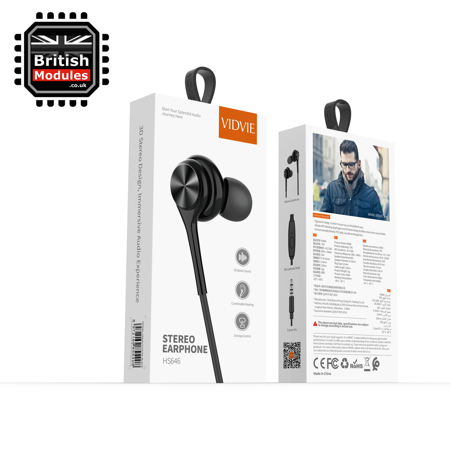 VidVie In-Ear Headphones Earbuds Earphone Headset with 3.5mm Headphone Plug AUX Connector