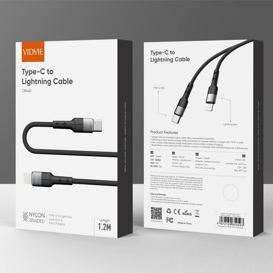VidVie Heavy Duty Braided USB C to iPhone Lightning Cable Fast Charging Charger Data Sync Cord