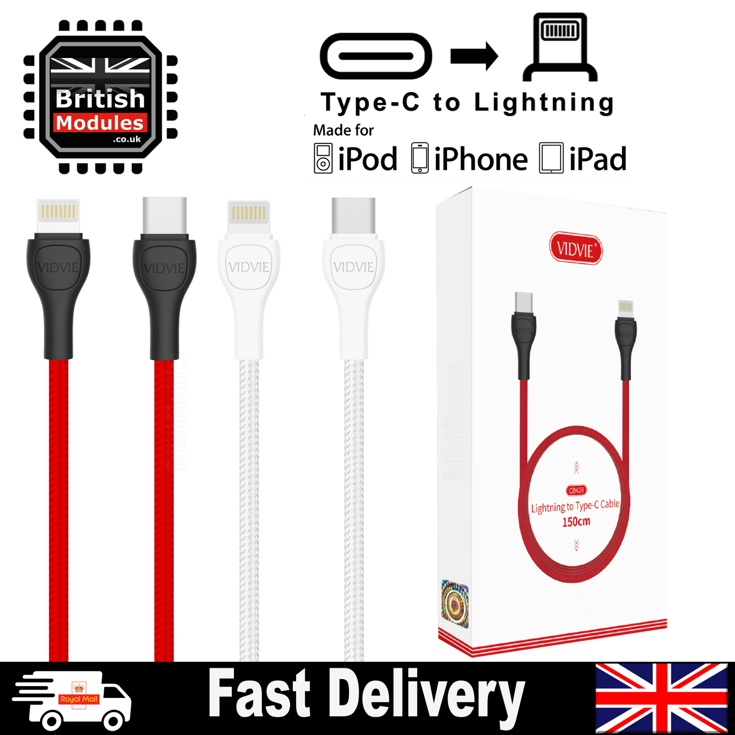 Heavy Duty iPhone Braided Fast Charging Cable Type-C to Lightning PD 20W by VidVie CB428