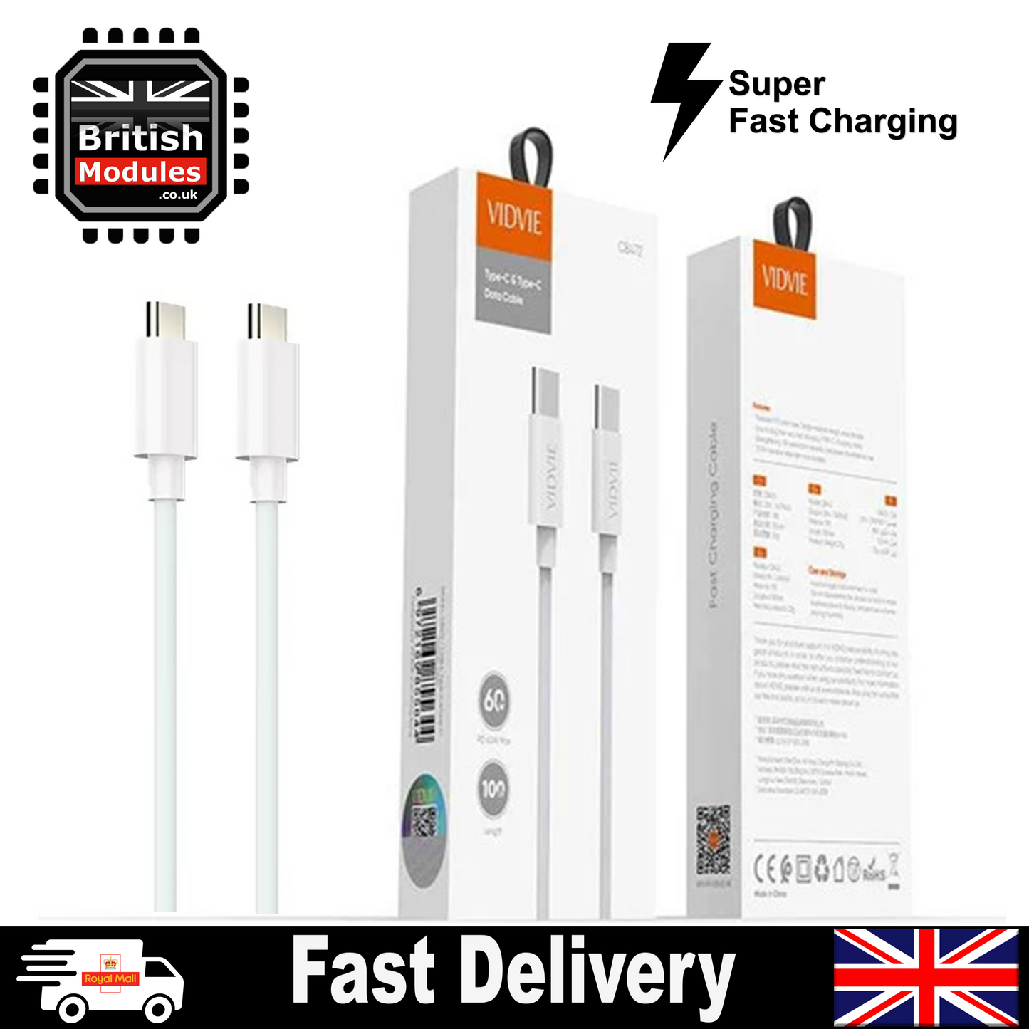 USB C to USB C Charge Cable Sync Cable 60W Samsung MacBook iPhone iPad Type-C to Type C by VidVie CB472