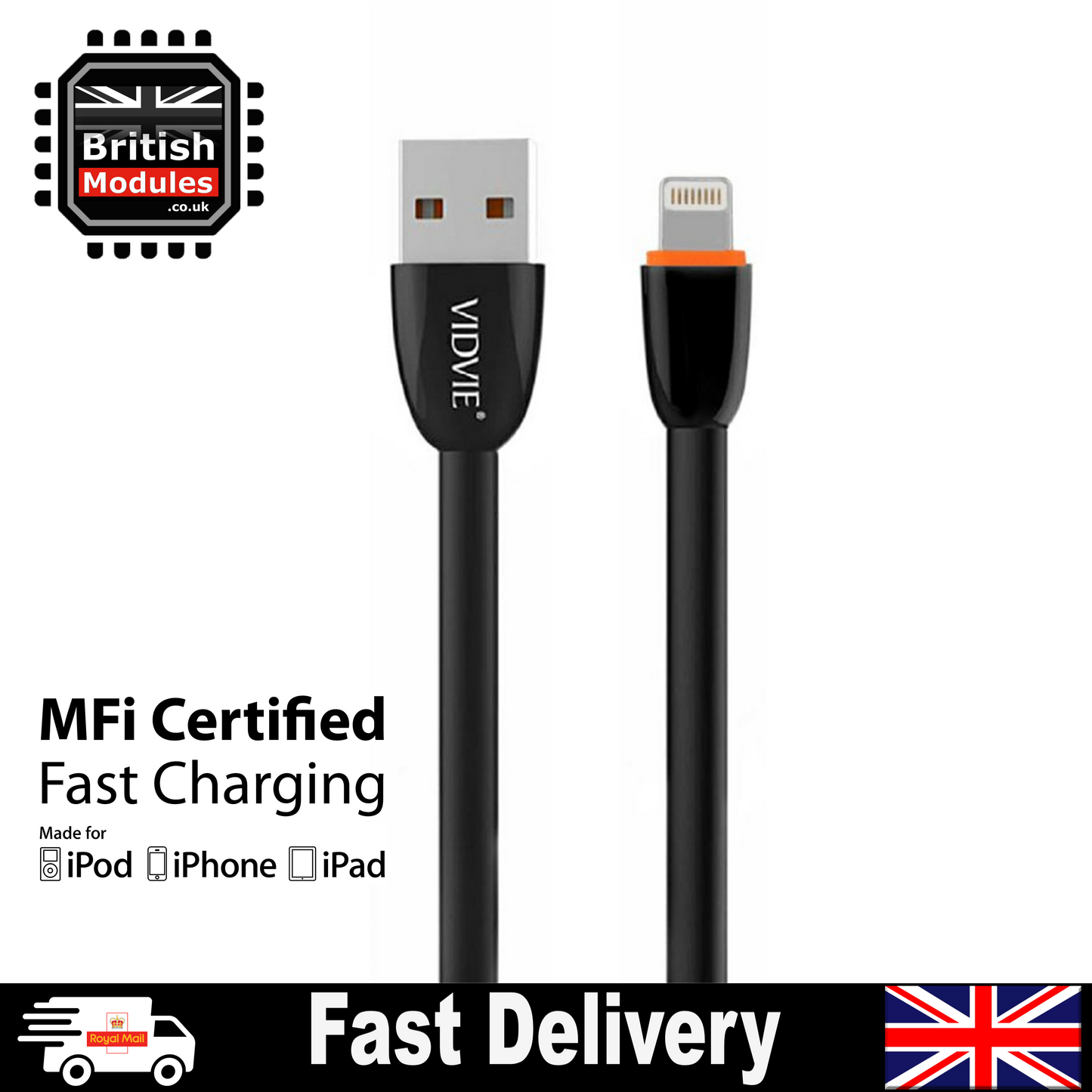 VidVie Apple Lightning to USB Cable for iPhone Cable 11 X XR XS Max Charger / iPad Cable Durable Soft Flexible Rubber