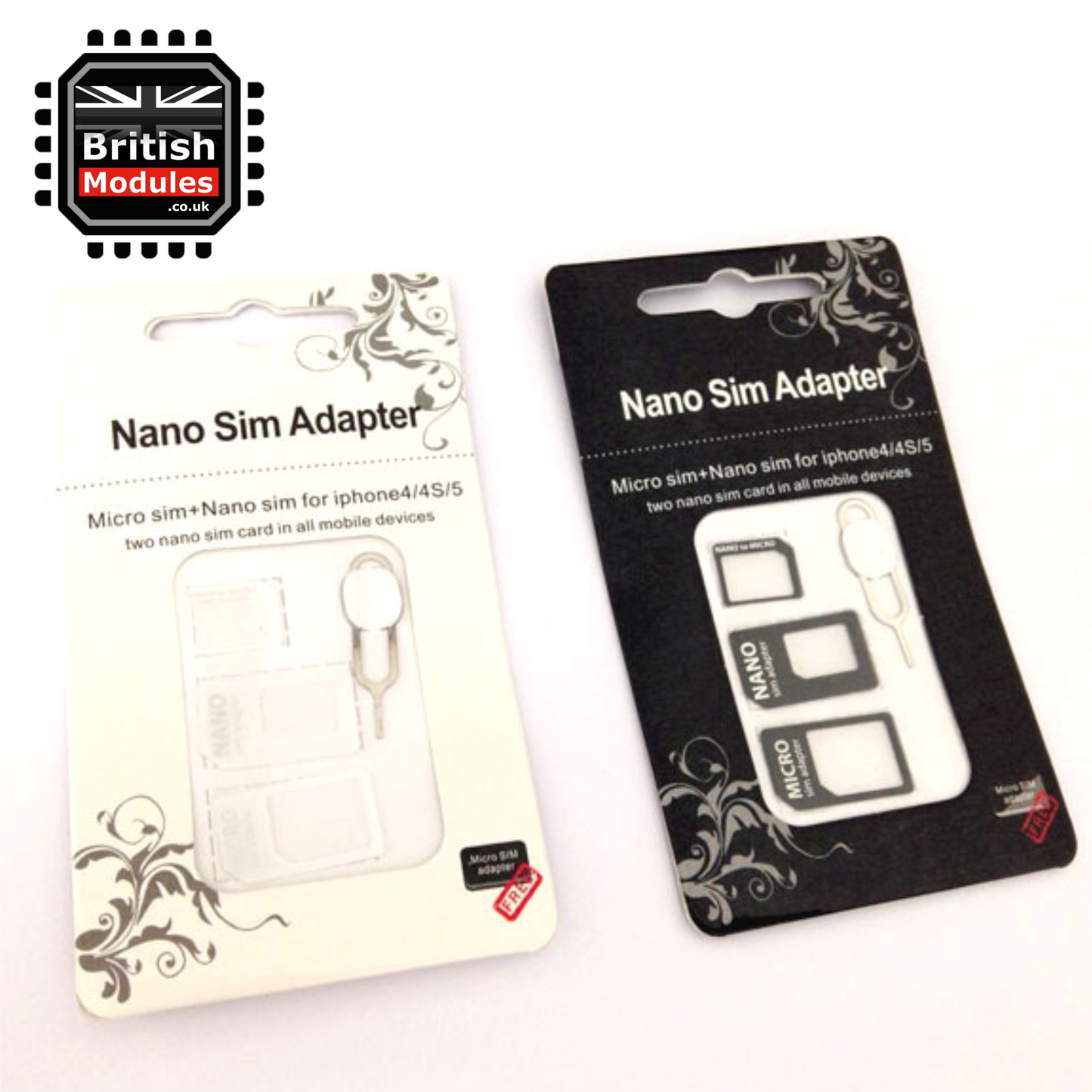 4 in 1 Nano Micro SIM Card Adapter Converter Eject Pin Set for iPhone Samsung White