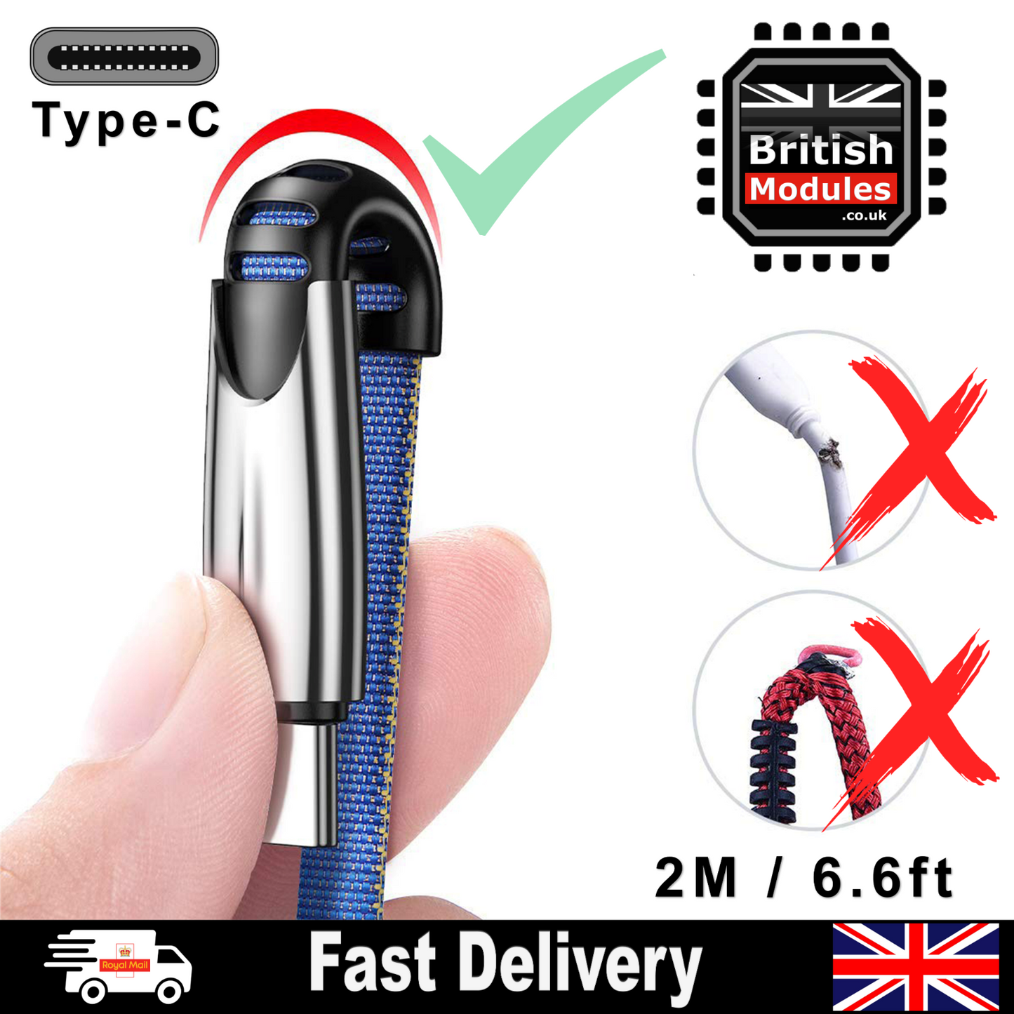 Braided Type C USB Fast Charging Charger Data Cable for OnePlus Huawei Google Blue