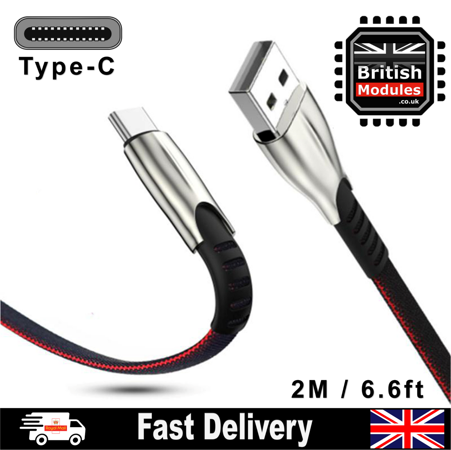 Braided USB Type C Quick Fast Charging High Speed Data Sync Charger Cable Alloy Black