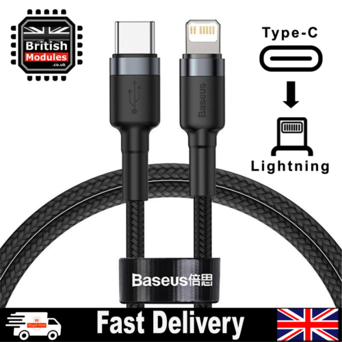 Grey Heavy Duty Braided iPhone Fast Charging Data USB C to Lightning Cable PD 20W