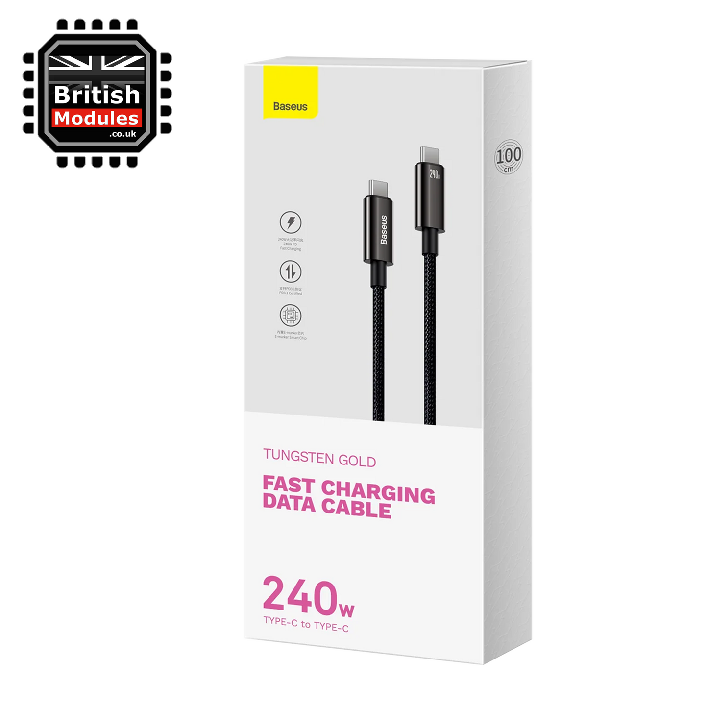 Baseus USB-C Fast Charging Cable 240W Tungsten Gold 2M