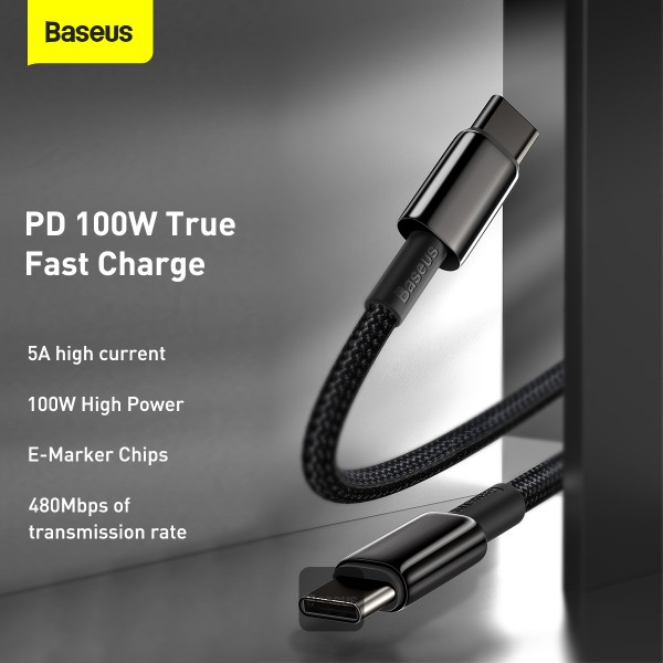 Baseus Tungsten Gold Fast Charging Data Cable Type-C to Type-C 100W 2M