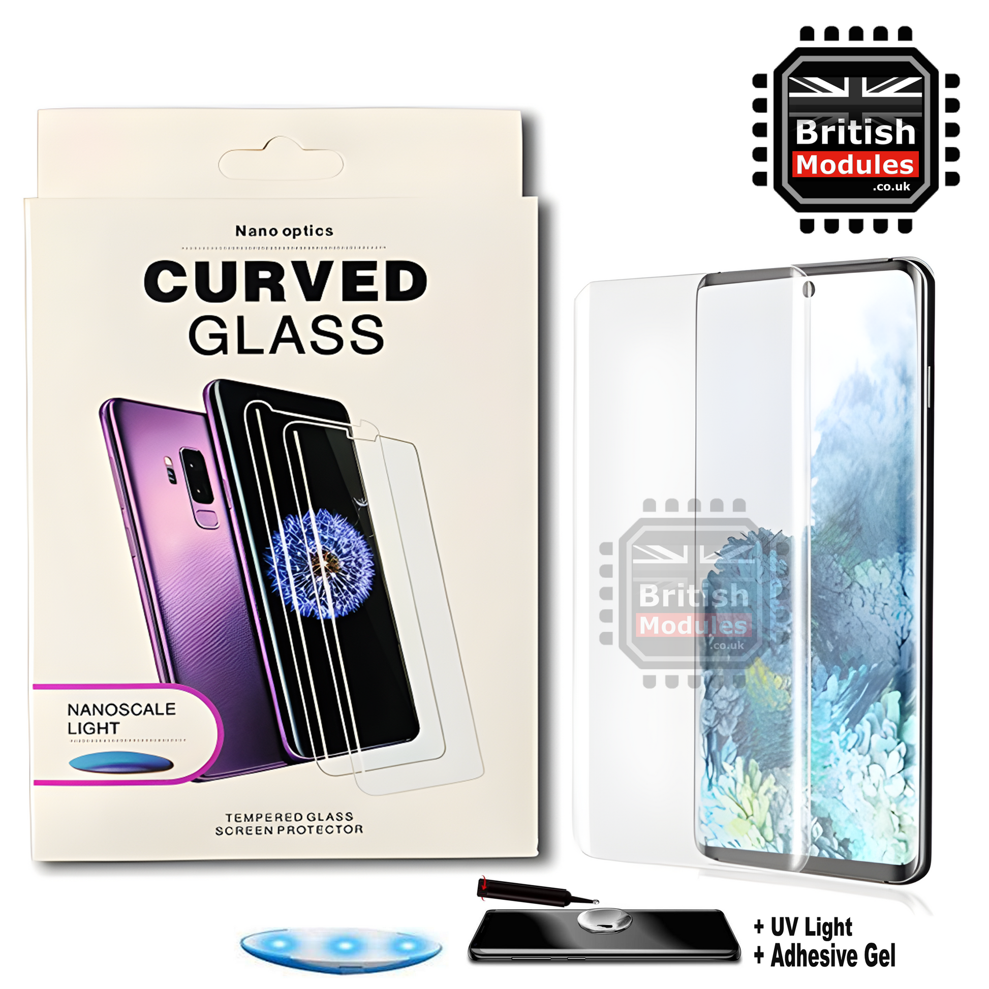 Samsung Galaxy Nano Optics Liquid UV Glue Gel 9H Curved Tempered