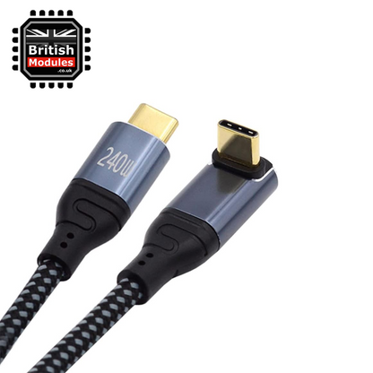 British Modules USB C 240W Braided PD 3.1 EPR 1M Up Down Angled 90 Degree Elbow Cable
